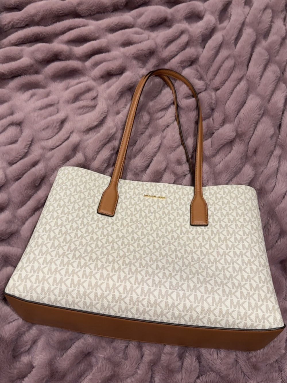 Michael Kors Beige Monogram Tote with Brown Trim